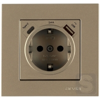 Розетка із заземленням та шторками USB-A + USB-C 5V-2.4A Arvia Electric KAREN Титан (20 05 2000 301)